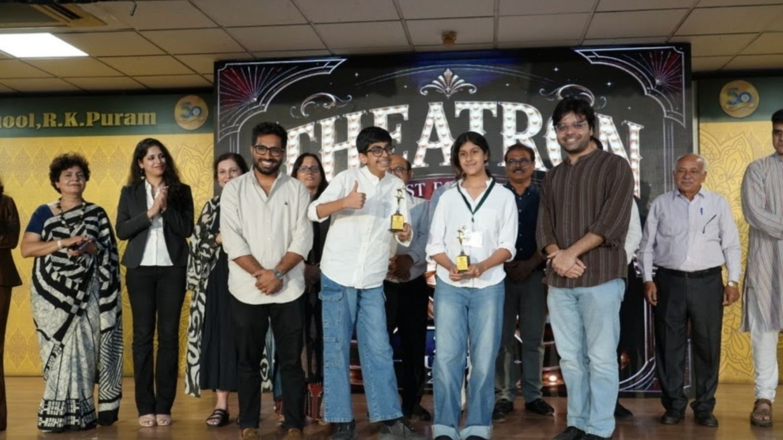 Overall winners receiving trophies at THEATRON 2026 valedictory ceremony